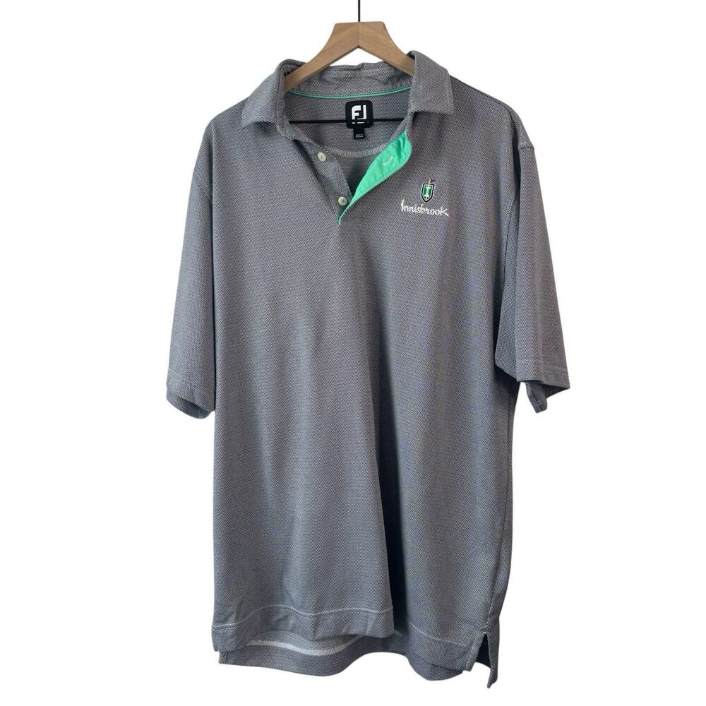 Footjoy Mens Shirt XL Black Green Polo Golf Short Sleeve Innisbrook Logo Chevron